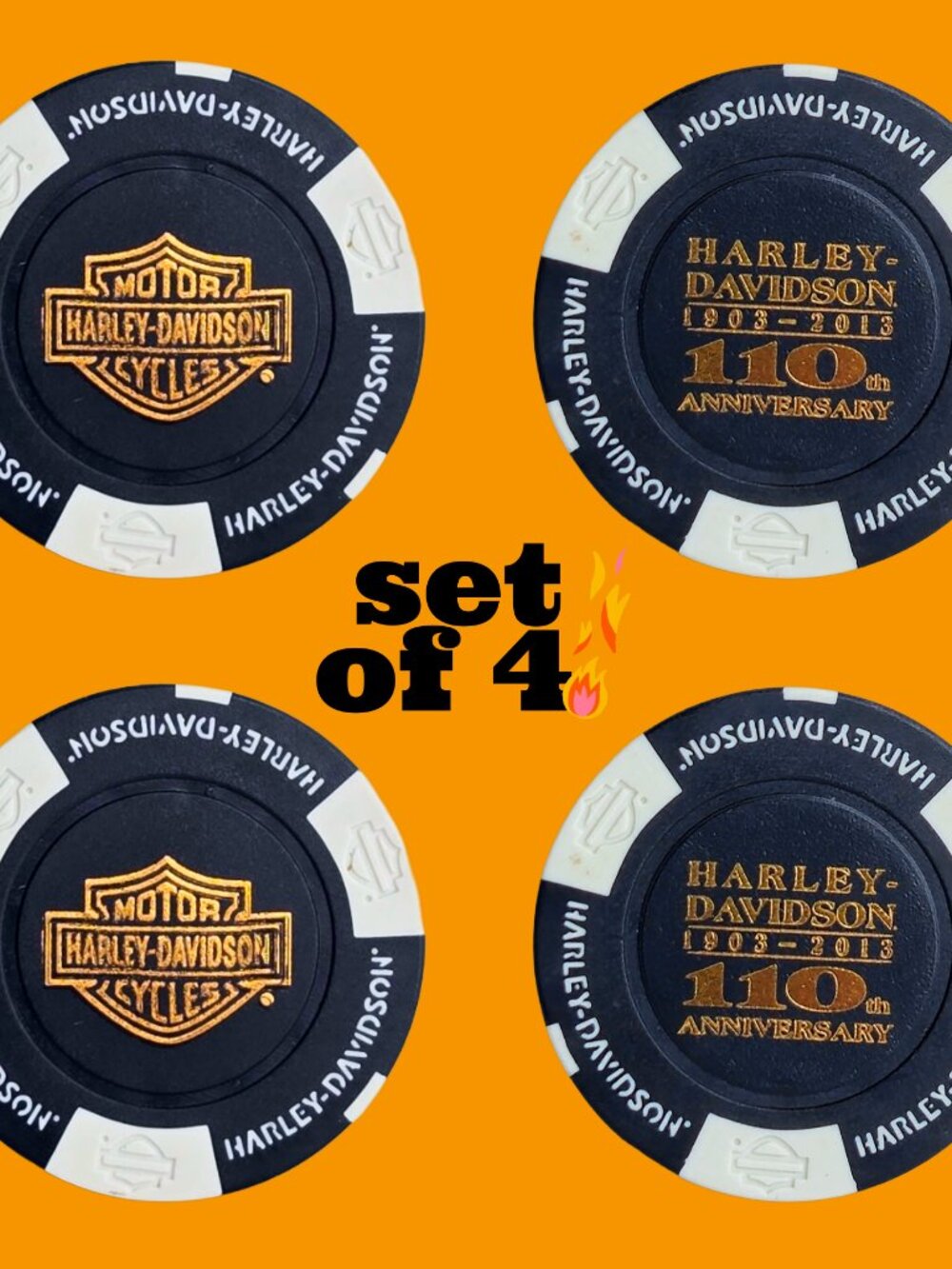 Harley-Davidson 110th Anniversary Poker Chips Official HD Set of 4